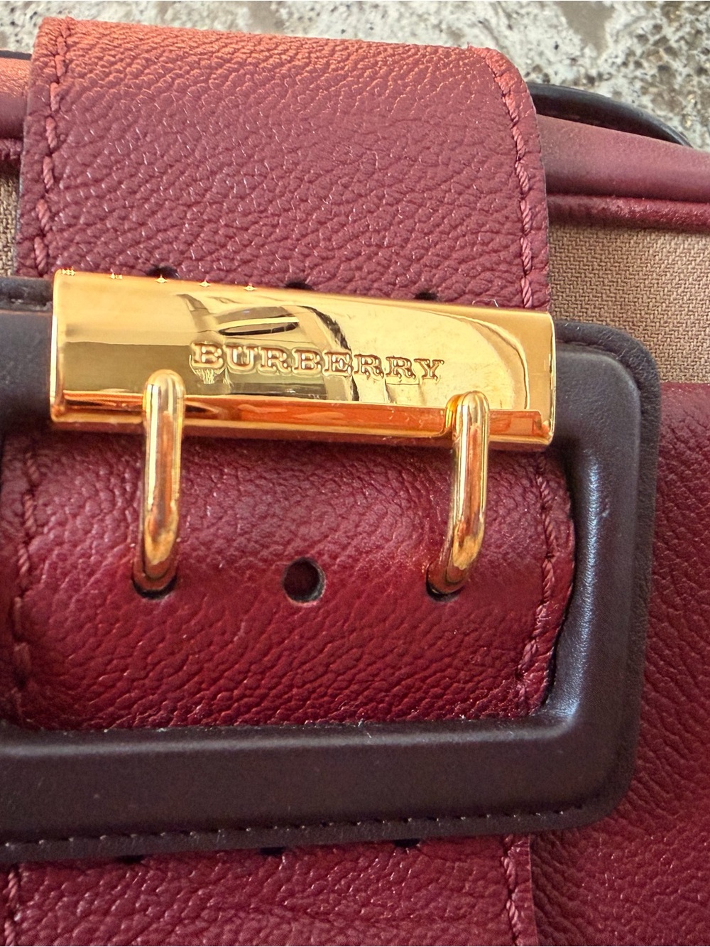 Burberry Burgundy Leather Crossbody with Vintage Check and Gold Hardware - Picture 2 of 16